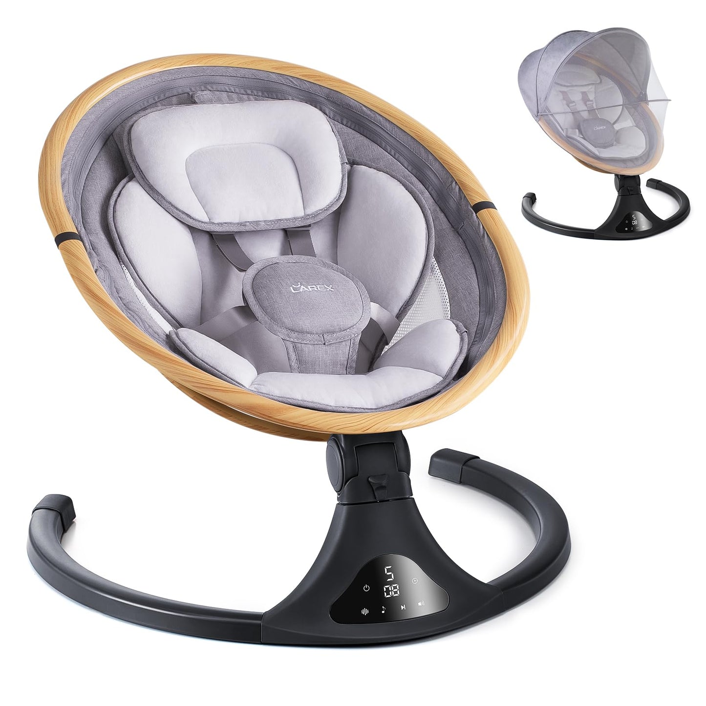 LAREX Baby Swing to Toddler Electric Infant Swing Portable for Newborn Boy Girl, 5 Sway Speeds with Remote Control, 12 Preset Me