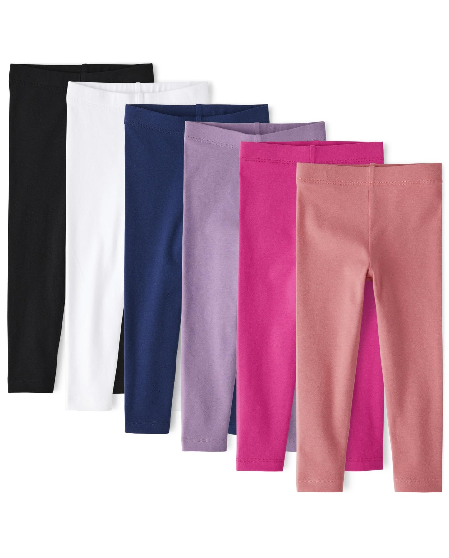 The Children'S Place Baby Girls' And Toddler Basic Solid Leggings 6-Pack, White | Amethyst Jewel | Black | Hawaiian Hibiscus | L