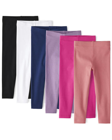 The Children'S Place Baby Girls' And Toddler Basic Solid Leggings 6-Pack, White | Amethyst Jewel | Black | Hawaiian Hibiscus | L