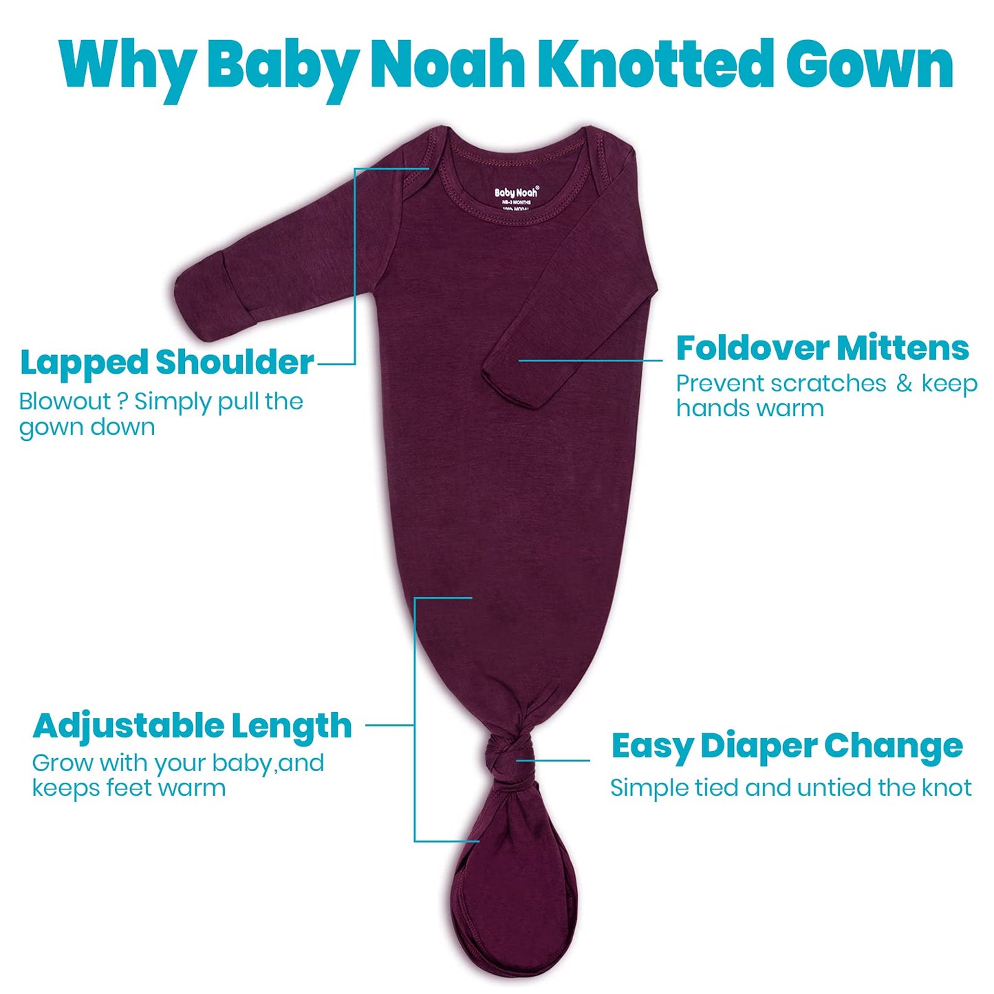 Newborn Baby Knotted Gown, Super Soft Silky Infant Long Sleeve Sleeper For Baby Girl And Boy Sleeping Bag With Mittens And Hat &