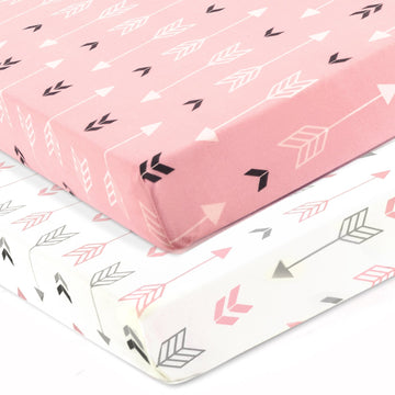 Stretchy Fitted Crib Sheets Set Brolex 2 Pack Portable Crib Mattress Topper For Baby Girls Boys,Ultra Soft Jersey,Full Standard,