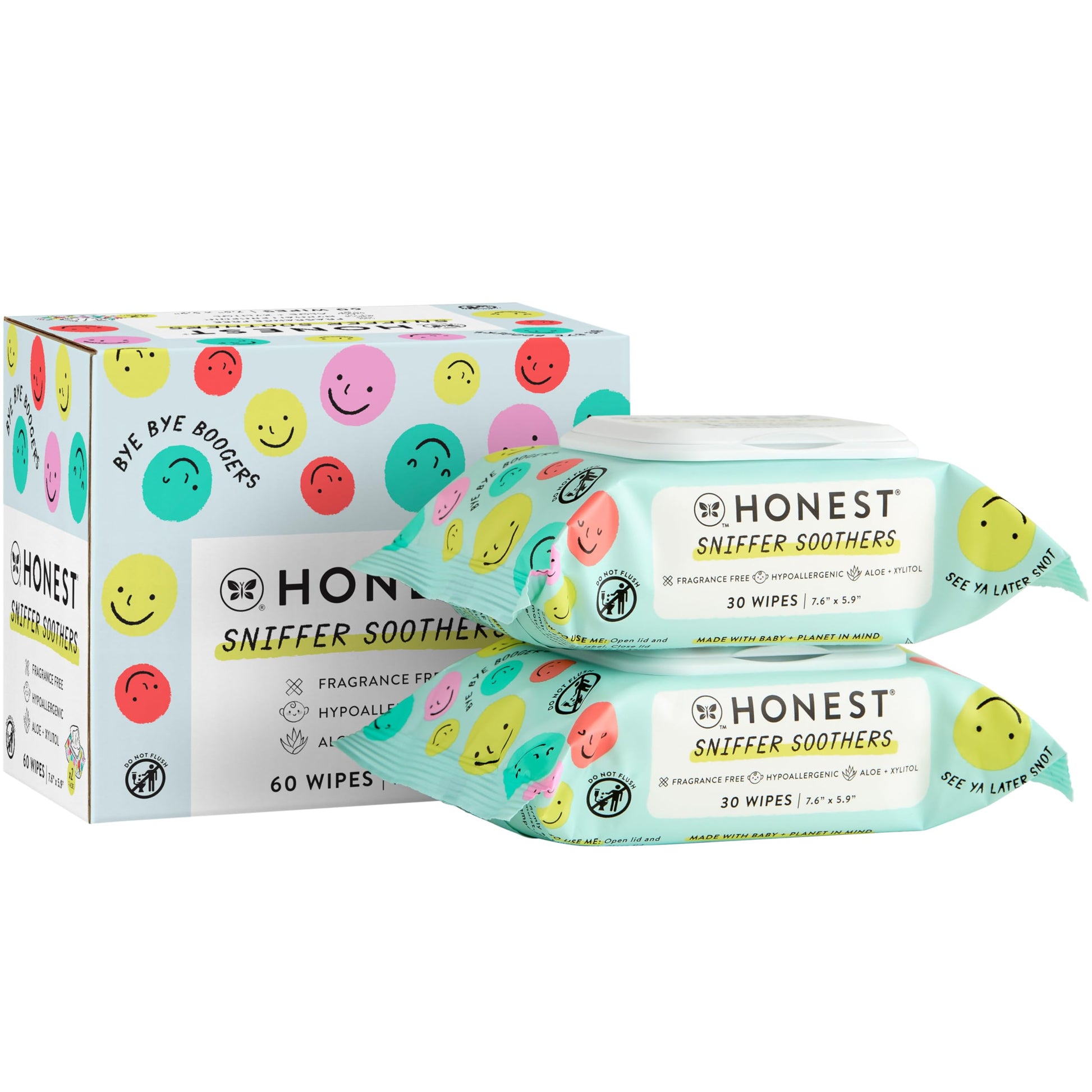 The Honest Company Plant-Based Snot Removing Wipes | Soothing Nose + Face Wipes With Aloe | Hypoallergenic For Sensitive Skin, E