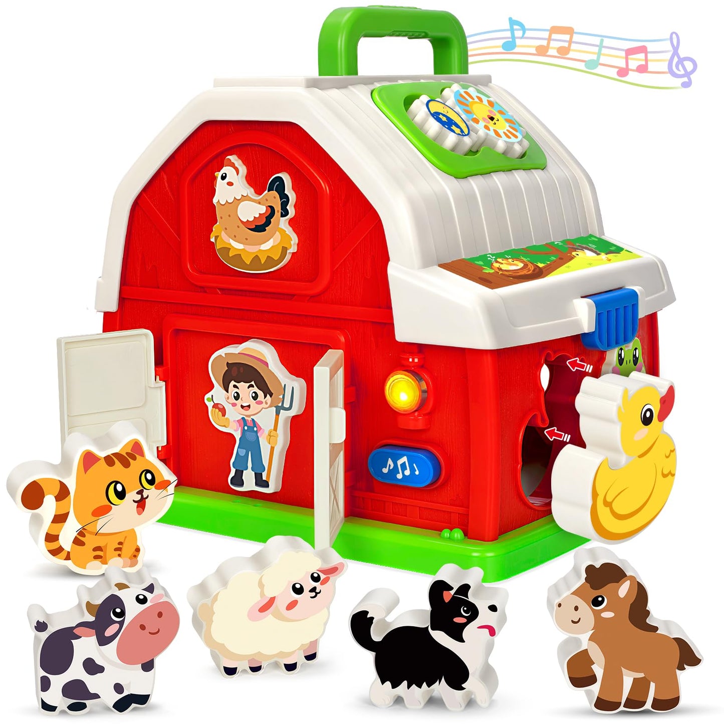 Montessori Toddler Toys for 1 2 3 Year Old Boys Girls, Musical Farm Animals Barn Toy with Sound & Light, Learning Toys for Toddl