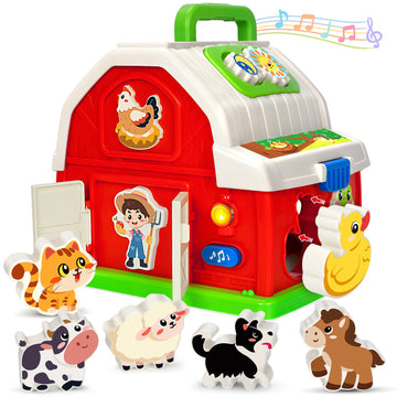 Montessori Toddler Toys for 1 2 3 Year Old Boys Girls, Musical Farm Animals Barn Toy with Sound & Light, Learning Toys for Toddl
