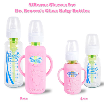 Gogengen Silicone Sleeves For Dr. Brown'S Glass Bottles, Anti-Breakage Baby Bottle Holder With Handle And Window, 8 Oz, 4 Pack,