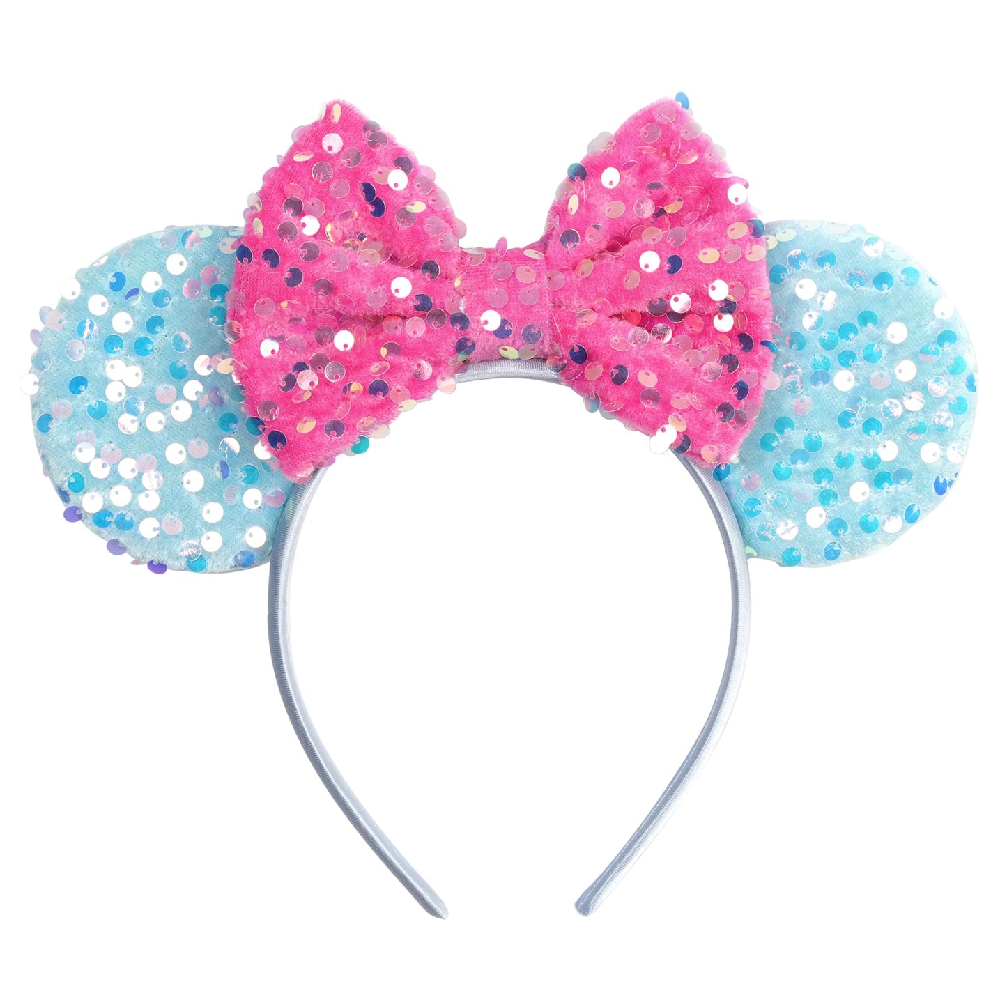 zhezesmila Sparkling Mouse Ears Sequin Bow Ears Headband for Women Hair Band Dazzling Accessories Headwear for Princess Costume 