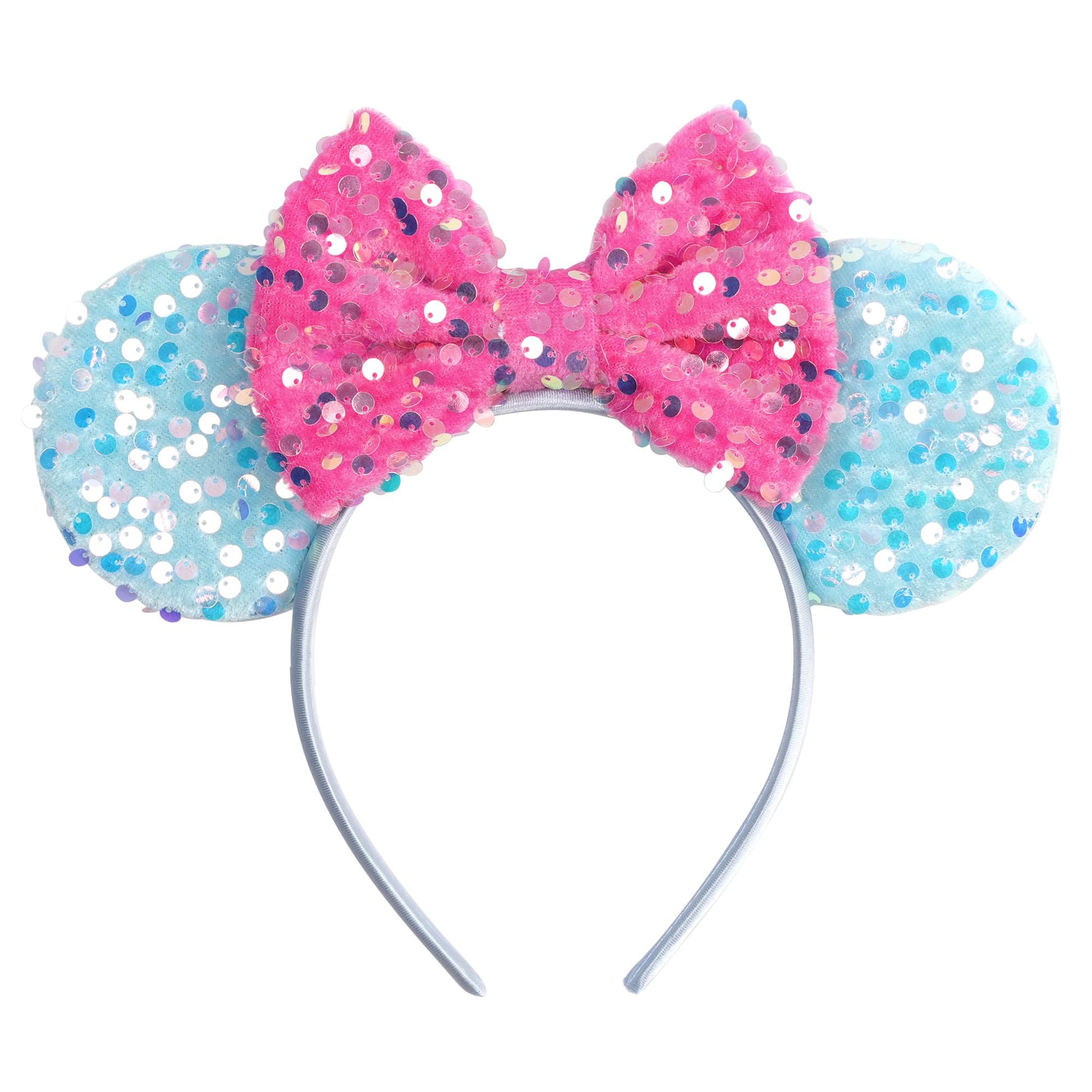 zhezesmila Sparkling Mouse Ears Sequin Bow Ears Headband for Women Hair Band Dazzling Accessories Headwear for Princess Costume 