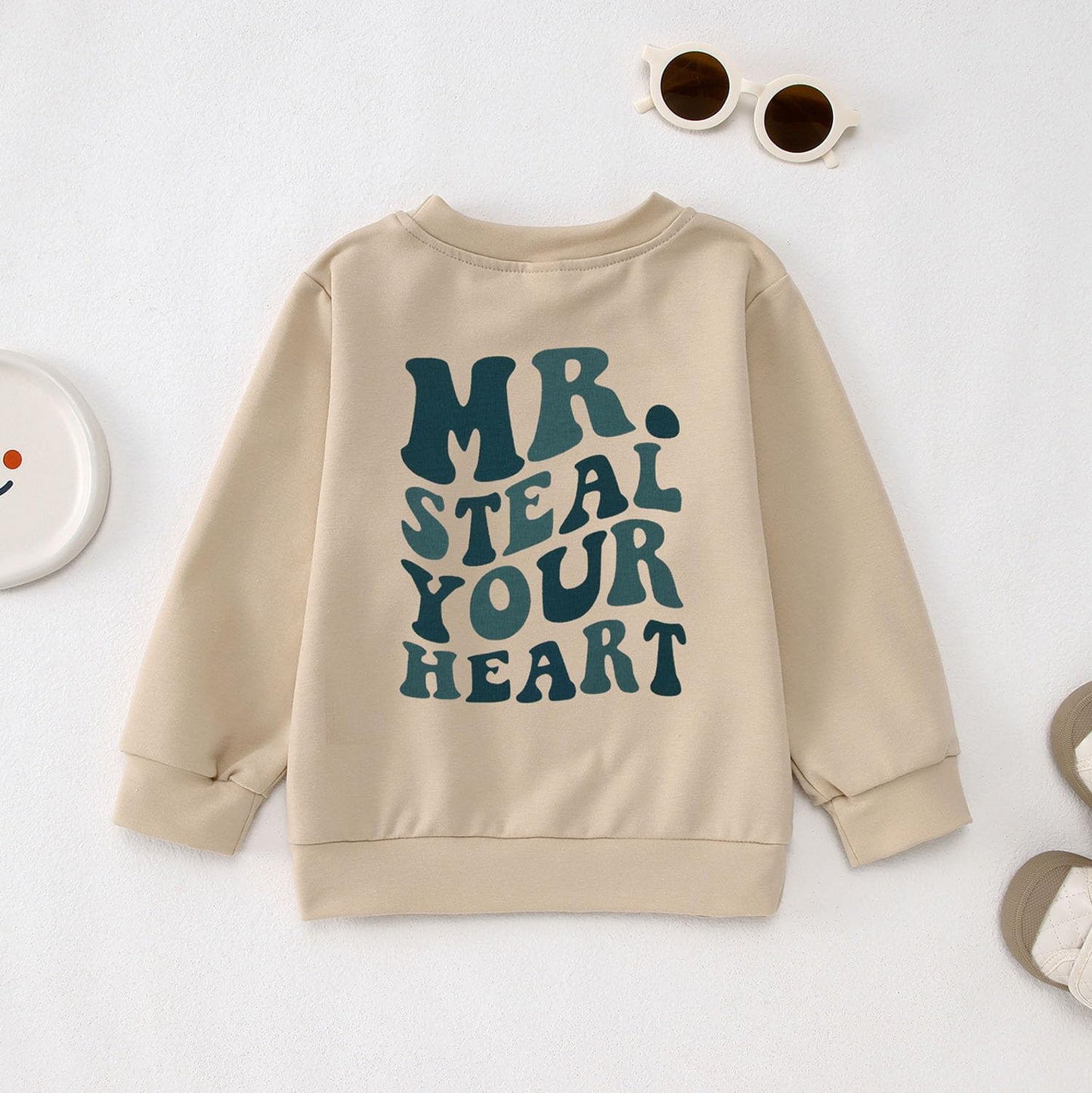 Ritatte Toddler Boy Valentine'S Day Sweatshirt Mr. Steal Your Heart Shirt Kids Valentines Crewneck Long Sleeve Pullover Tops(Gra