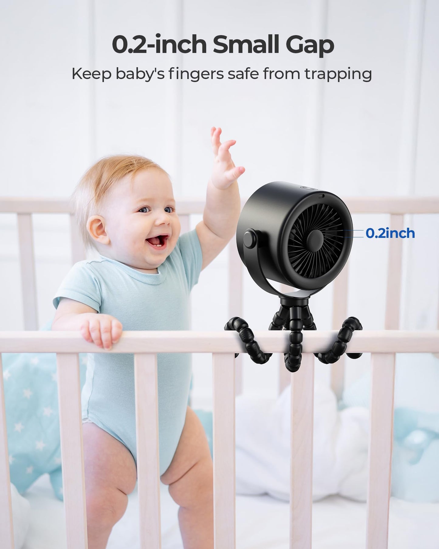 Koonie Portable Stroller Fan, Rechargeable Battery Operated, 5 Speeds With High-Speed Cooling, 17H Runtime, Digital Display, 360