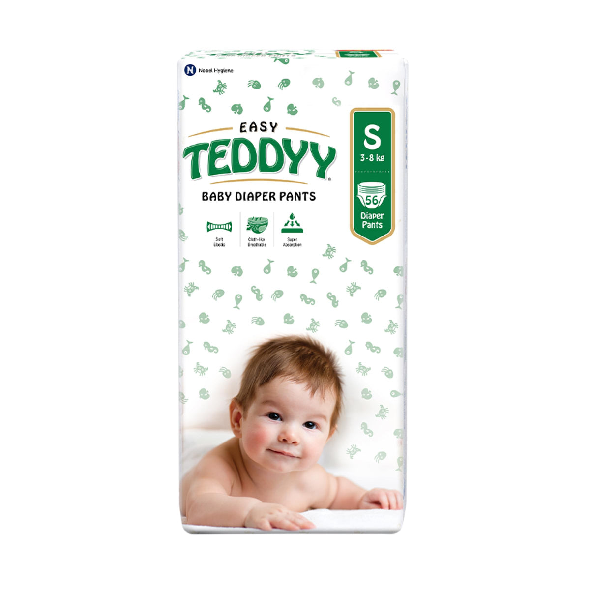 Teddyy Easy Baby S Size Diaper Pant Style |56 Count (Small) | 38 Kg (Pack Of 1) | Long Protection Hours | AntiBacterial | Airy