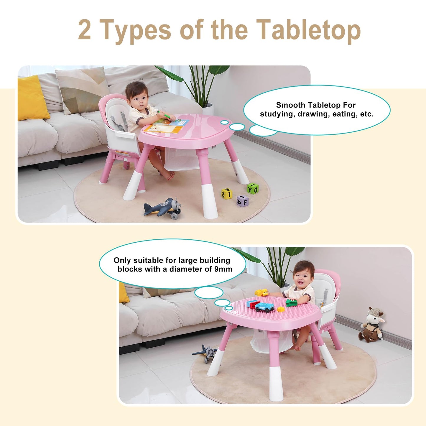 Xuemi 15-In-1 Convertible High Chair For Toddlers - Bpa-Free Baby Chair With Building Block Table, 5-Point Harness, Easy Clean (