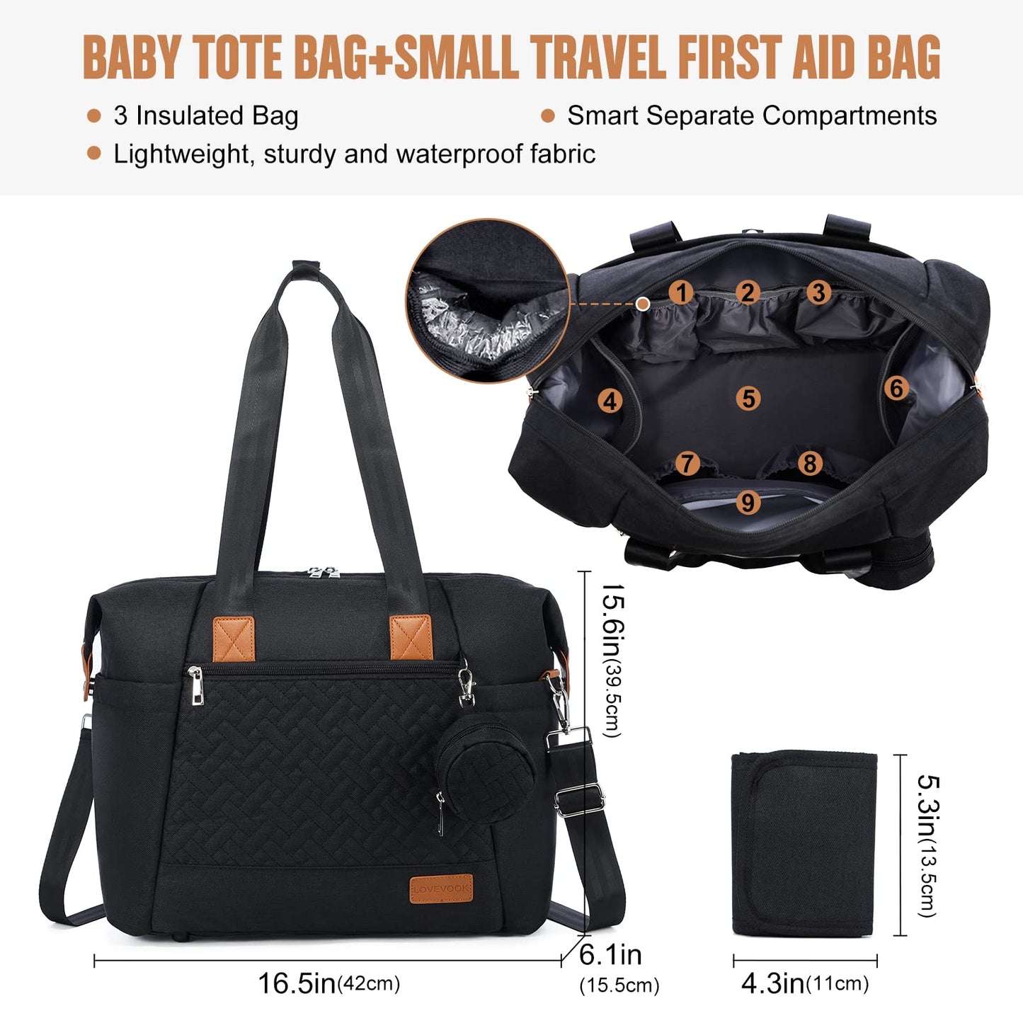 Lovevook Baby Diaper Bag, Multifunction Baby Bags With Changing Pad & Insulated Pockets, Waterproof Design And Stylish, Perfect