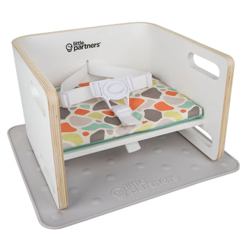 Little Partners 3-In-1 Wooden Learning Booster Seat For Toddlers - Converts To Step Stool For Kids - Seat Cushion, Silicone Mat,
