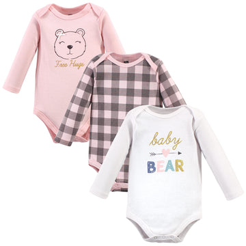 Hudson Baby Unisex Baby Cotton Long-Sleeve Bodysuits, Girl Baby Bear, 3-6 Months