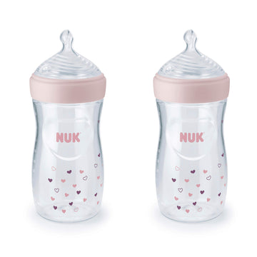 NUK Simply Natural Baby Bottle with SafeTemp, 9 oz, 2 Pack, Blue Stars