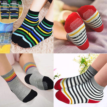 Tphon 12 Pairs Toddler Non Skid Socks With Grips Anti Slip Bottom, Cotton Non Slip Ankle Crew Socks For Boys, Girls, Kids(1-3Yea