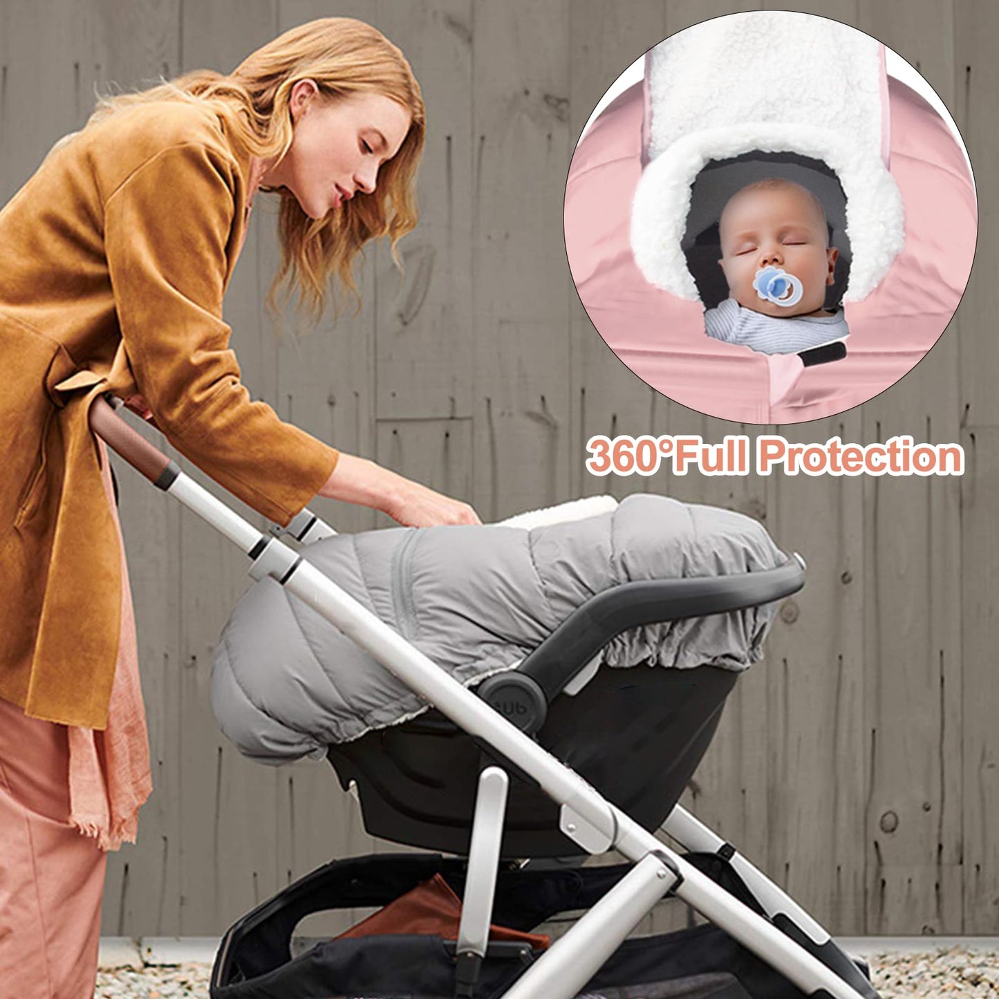 Winter Baby Car Seat Cover, Infant Carrier Cover Cold Weather, Windproof Newborn Warm Carseat For Unisex Babies(Pink)