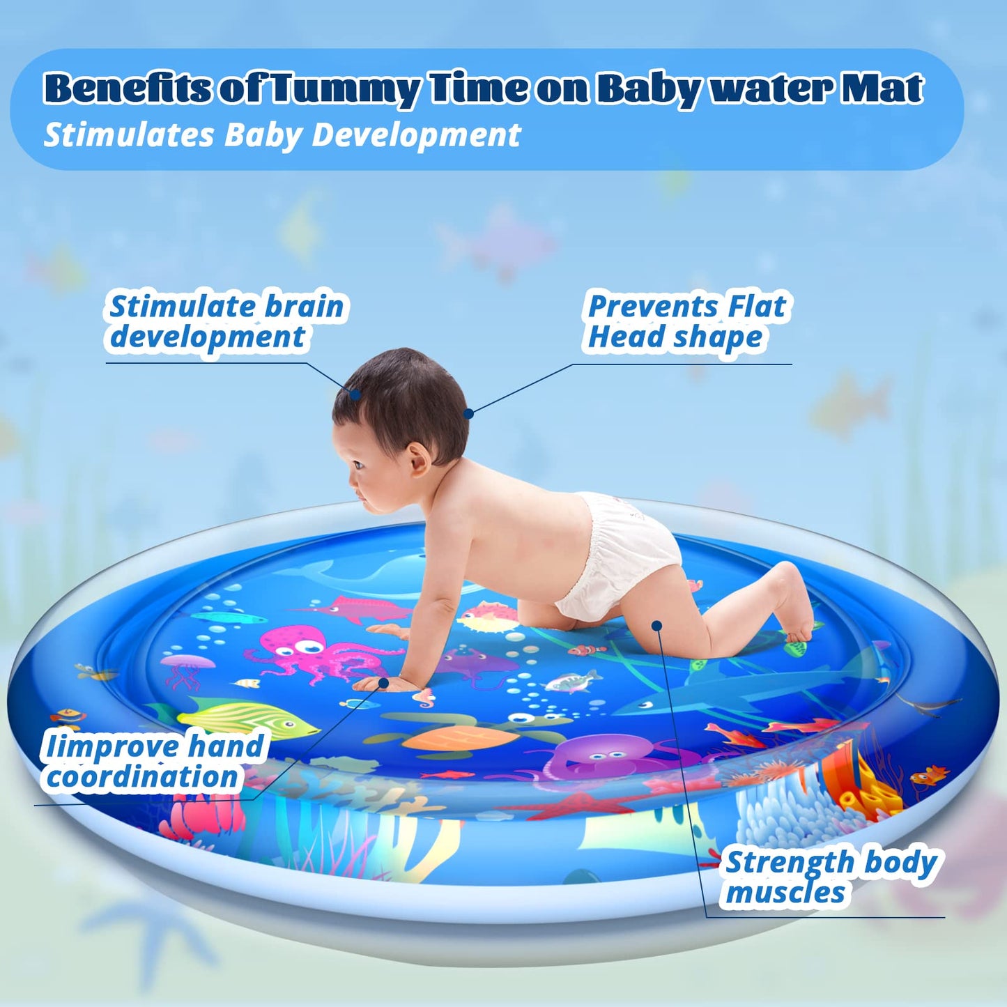 Faburo 40''X40'' Tummy Time Water Mat, Xl Water Mat For Babies Inflatable Activity Center For 3 6 9 12 Months Infants Baby Toys