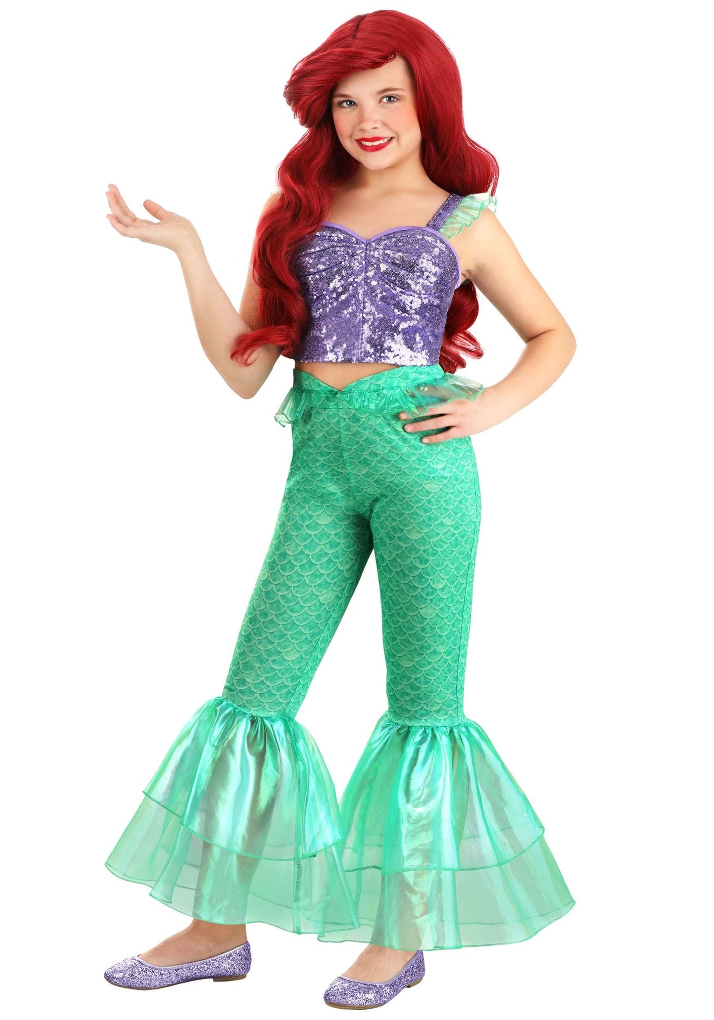 Fun Costumes Disney The Little Mermaid Ariel 2-Piece Set For Girls | Kids Sequin Pattern Halloween Party Outfit M