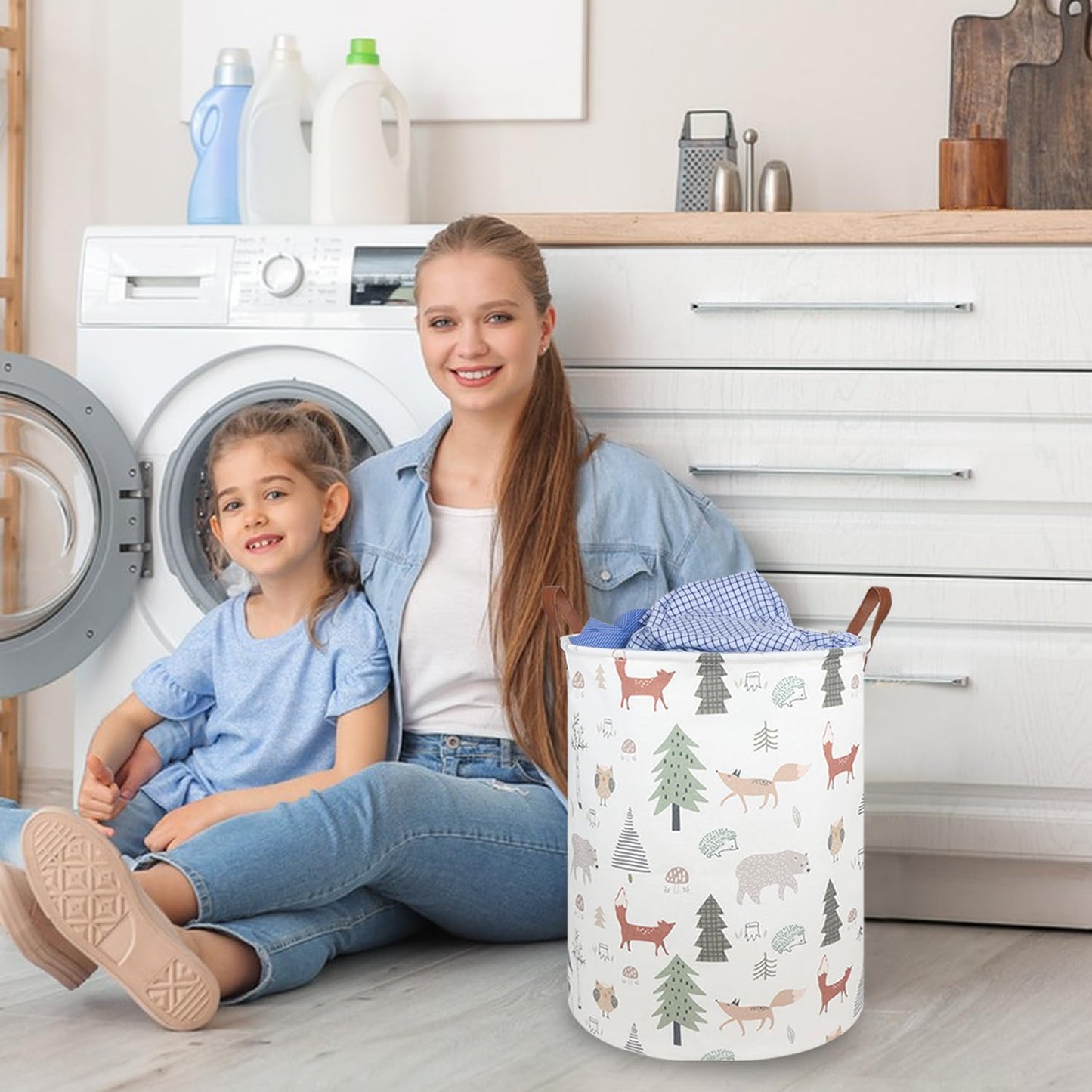 Fxolcshe Animal Baby Laundry Basket,Woodland Animals Baby Laundry Hamper,Toy Basket For Boys,Nursery Hamper Gift Baskets For Bed