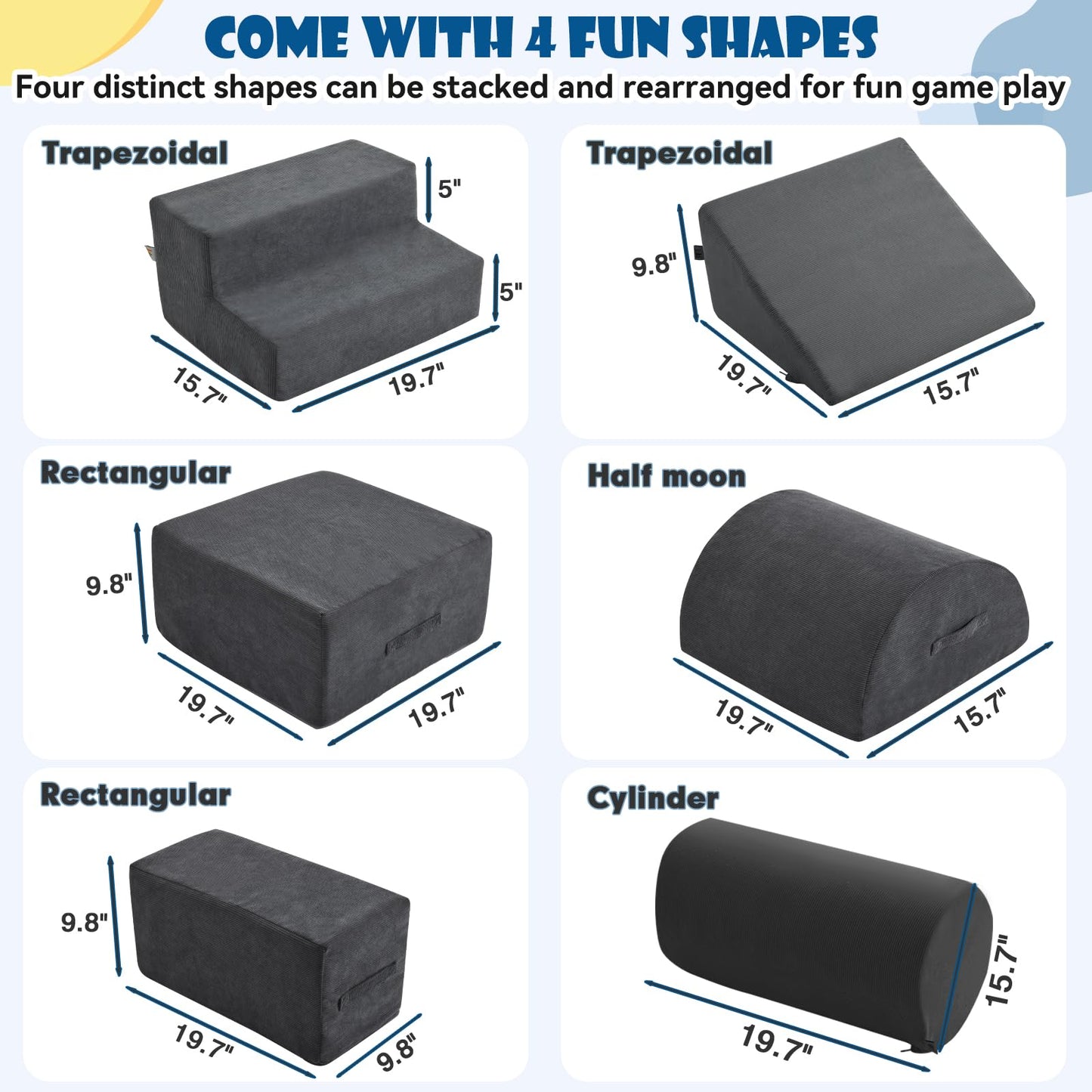 Jela Foam Blocks 6Pcs Soft Play Equipment Luxury Corduroy Fabric, Toddler Climbing Toys Indoor Soft Play Climbing For Toddlers,