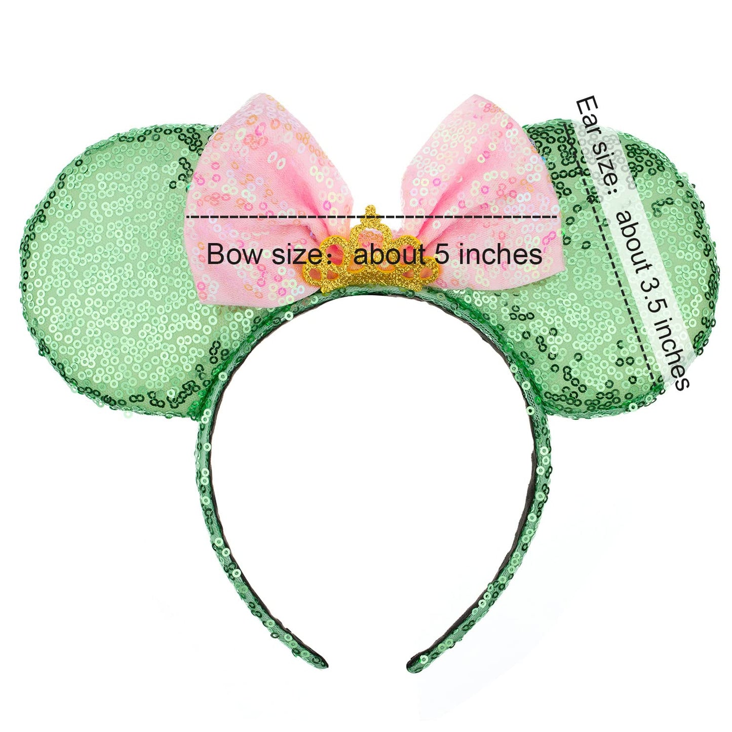 Foeran Mouse Ears Headbands Shiny Bows Mouse Ears Glitter Party Princess Decoration Cosplay Costume For Girls Women (Green/Pink)