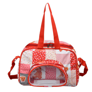 Heart Home Baby Teddy Bear Diaper Changing Bag | Transparent D Pocket | Red