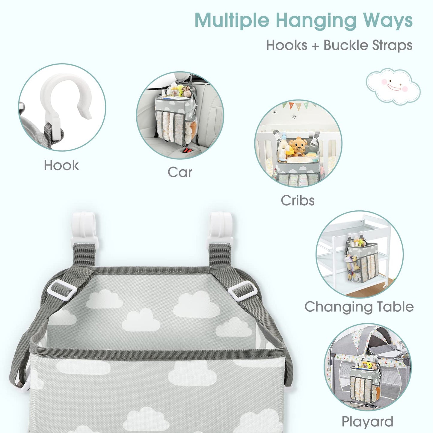 Maliton Hanging Diaper Caddy Organizer - Diaper Stacker For Changing Table, Crib, Playard Or Wall & Nursery Organization Baby Sh