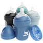 Herobility Double Anti-Colic Baby Bottles - 5 Fl Oz/140Ml - 4-Pack - Multicolor - Denim, Black, Dusky Green, Gray