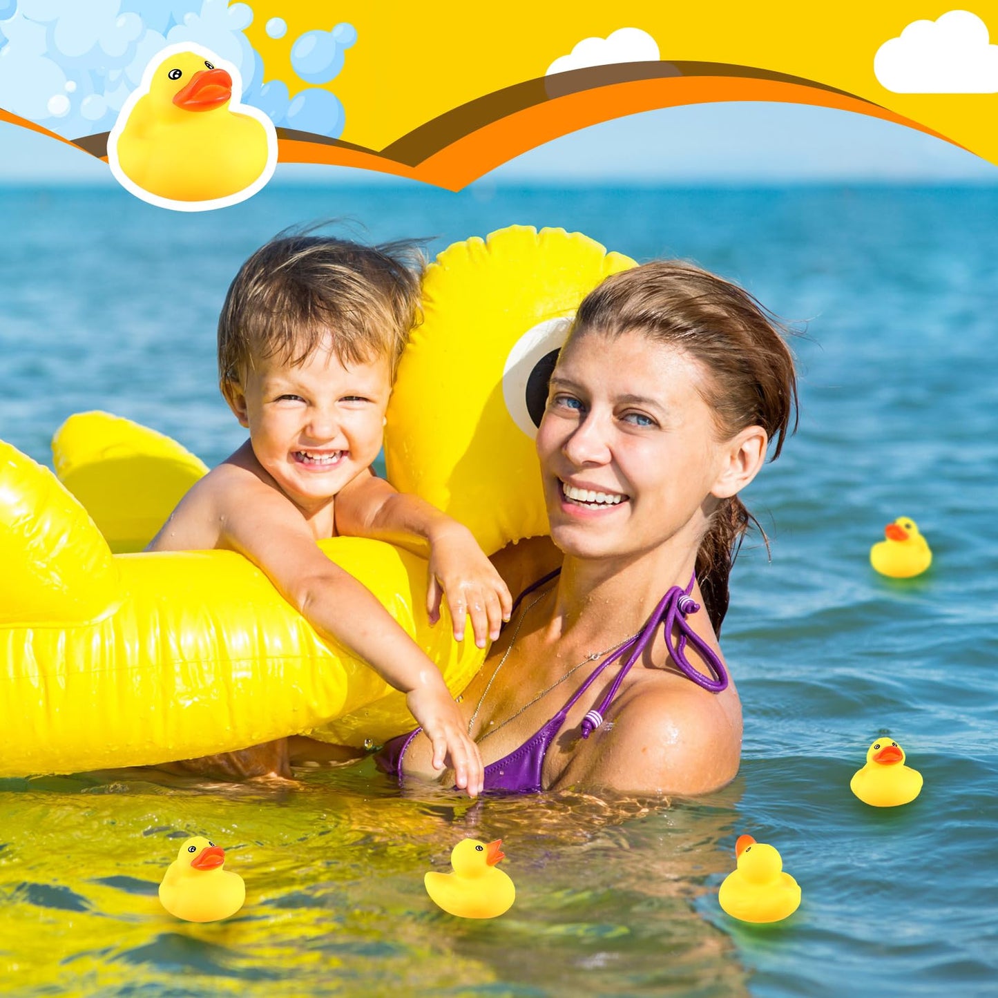 Lenwen 50 Pcs 2.2 Inch Waterproof No Hole Rubber Ducks Bath Toy with Sealed Plug Without Hole Bathtub Floating Bath Toy for Birt