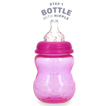 Nuby 3 In 1 Baby Bottle To Training Sippy Cup - 8 Oz Toddler Cups Spill Proof With Soft Spout, Nipple & Removeable Grip Handles