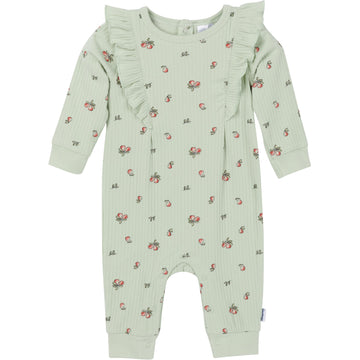 Gerber Baby Girls' Ruffle-Edge Romper, Green Pears, 24 Months