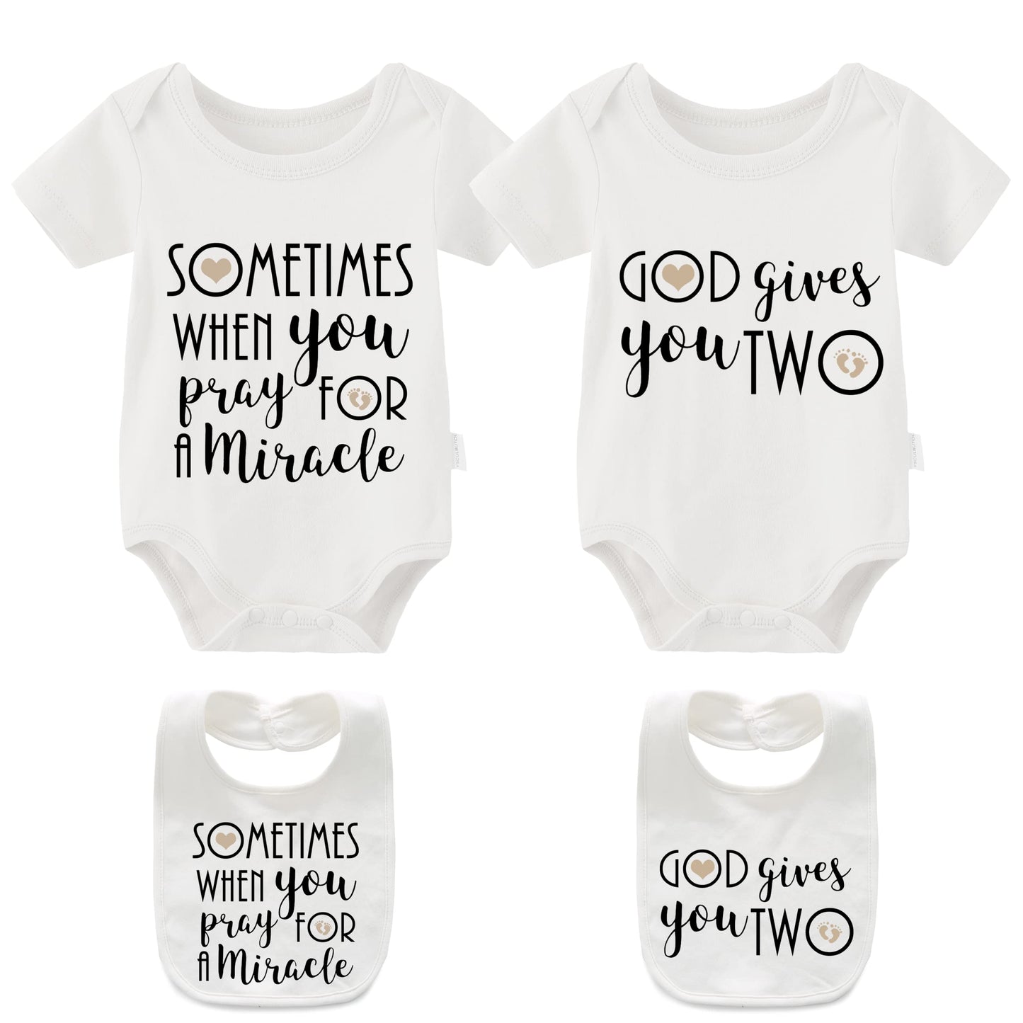 Ysculbutol Baby Twins Girl Bodysuits Sometimes When You Pray For A Miracle God Gives You 2Pcs Boy Clothes(M White3M)