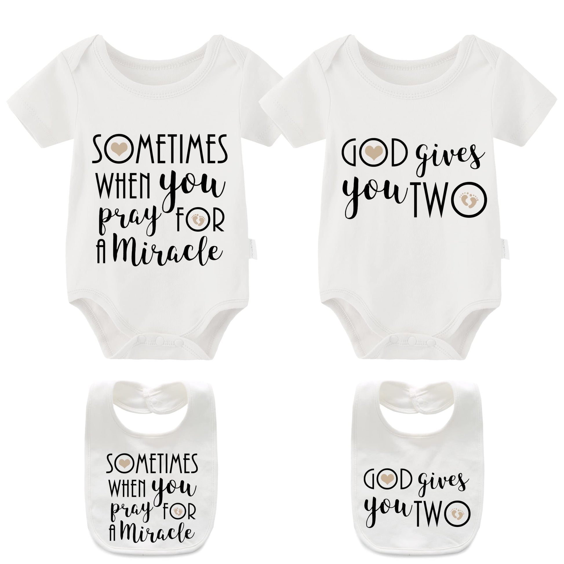 Ysculbutol Baby Twins Girl Bodysuits Sometimes When You Pray For A Miracle God Gives You 2Pcs Boy Clothes(M White3M)