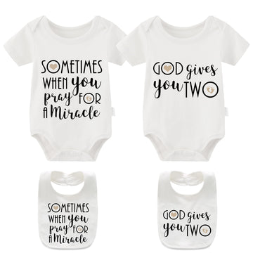 Ysculbutol Baby Twins Girl Bodysuits Sometimes When You Pray For A Miracle God Gives You 2Pcs Boy Clothes(M White3M)