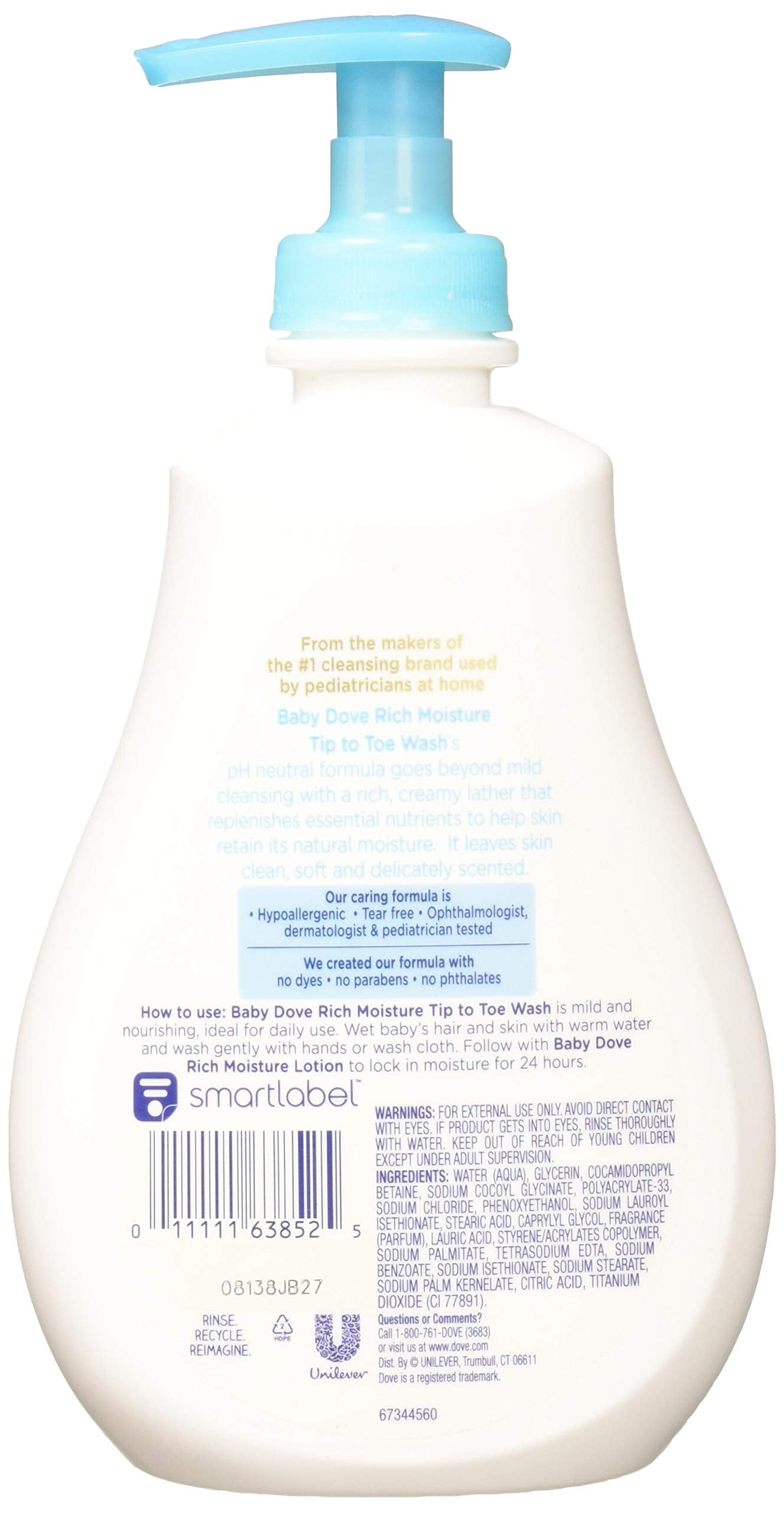 Dove Baby Tip To Toe Wash 13 Ounce Rich Moisture Pump (384Ml) (6 Pack)