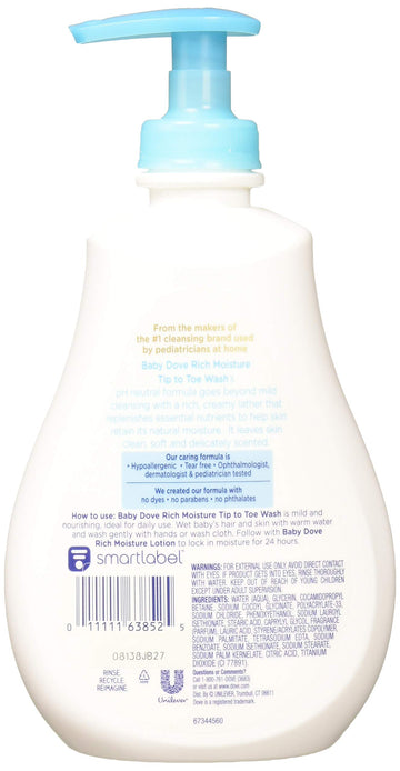 Dove Baby Tip To Toe Wash 13 Ounce Rich Moisture Pump (384Ml) (6 Pack)