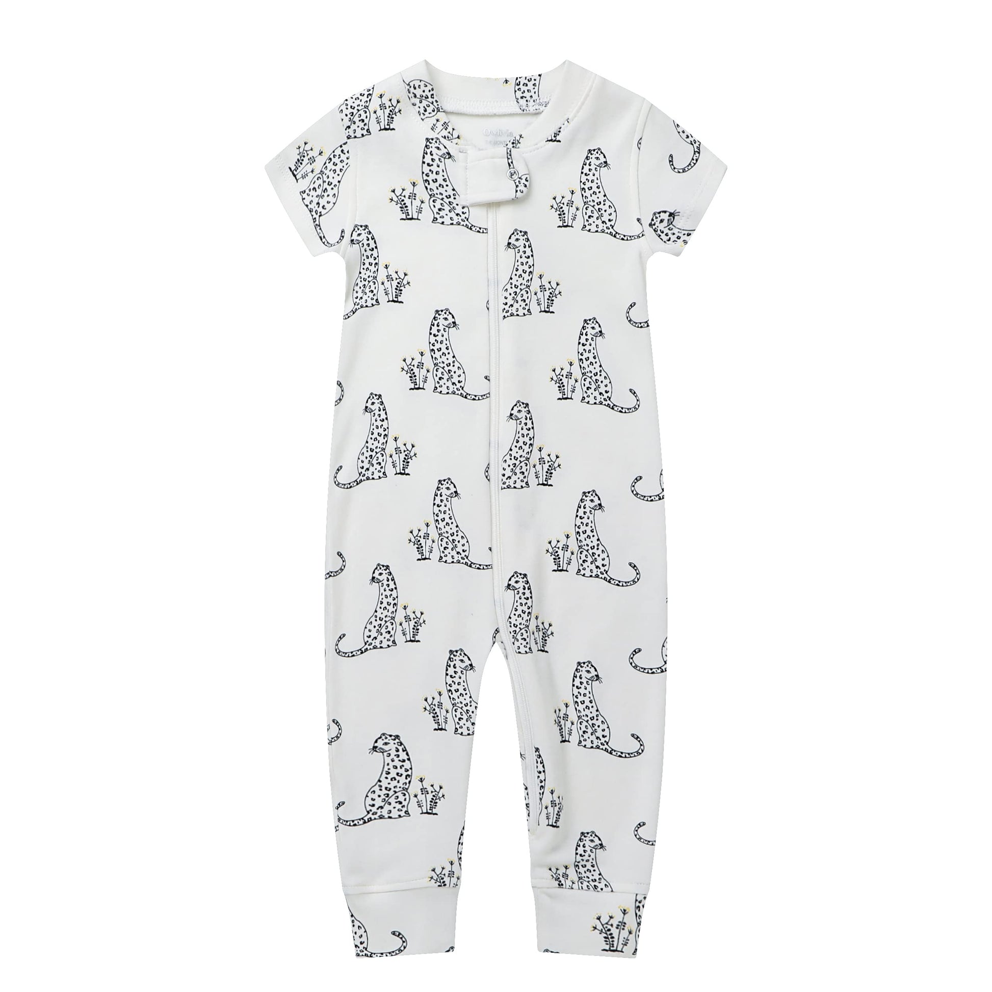 Owlivia Baby Boy Romper, Unisex Short-Sleeve Summer Outfit, 100% Organic Cotton Boy One-Piece Jumpsuit(18-24 Months, Cheetah)