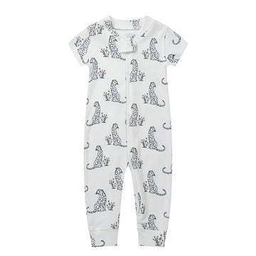 Owlivia Baby Boy Romper, Unisex Short-Sleeve Summer Outfit, 100% Organic Cotton Boy One-Piece Jumpsuit(18-24 Months, Cheetah)