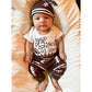 Aslaylme Newborn Baby Boy Clothes Coming Home Outfit New Player In Town Football Romper (Brown, 0-3 Months)