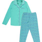 KiddoPanti Girls Front Open Shirt & AOP Pyjama Set, Green, 34Y
