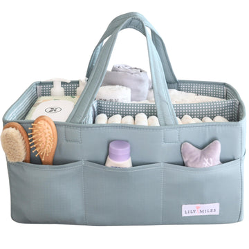 Lily Miles Baby Diaper Caddy Organizer, Wipeable Diaper Organizer Basket with 8 Pockets for Newborn Essentials, Nursery Tote Bag