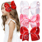 Deeka 3Pcs Initial Hair Bows 5.5' Monogrammed Moonstitch Handmade Girl Bows Grosgrain Ribbon Alligator Clips Personalized Hair
