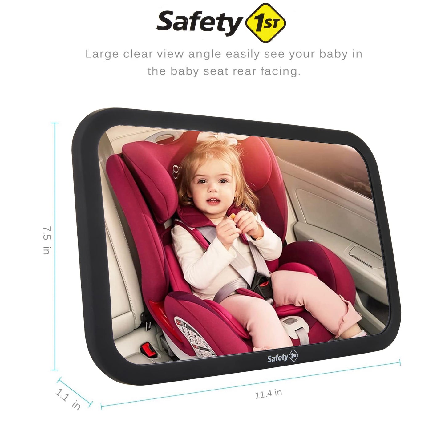 Safety 1St Baby Backseat Headrest Mirror For Rear Facing Infant Car Seat View, Universal Shatterproof Light & Wide Rearview Conv
