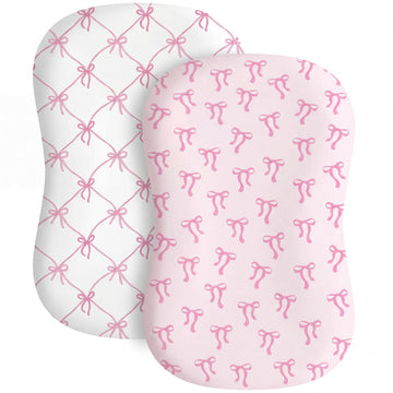 CroBlissful 2 Pack Pink Bow Baby Lounger Cover Stretchy and Soft Infant Lounger Cover Breathable and Soft Baby Nest Slipcover fo