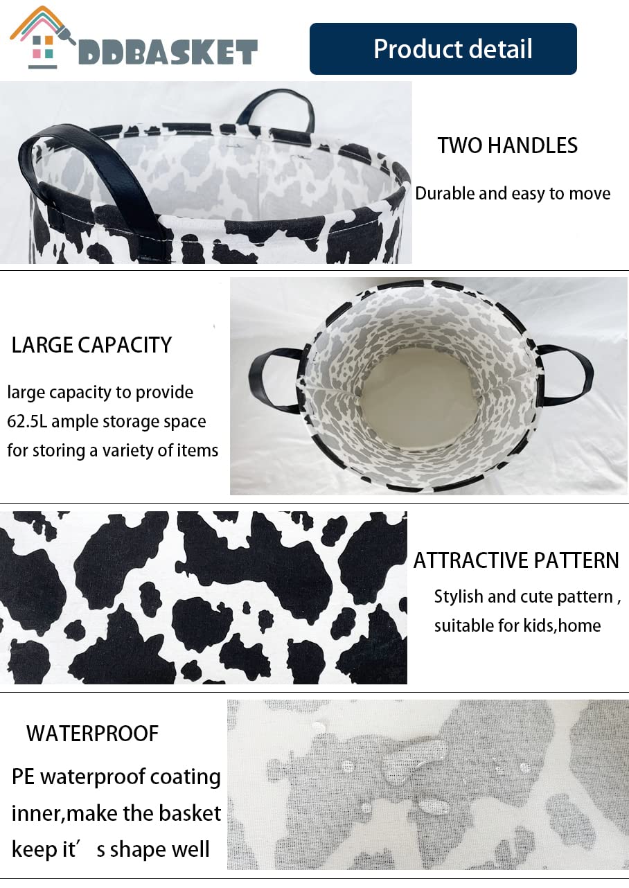 Ddbasket Cow Print Laundry Basket Baby Nursery Clothes Hamper Collapsible Toy Storage Bin Organizer With Handles For Kids,Boys A