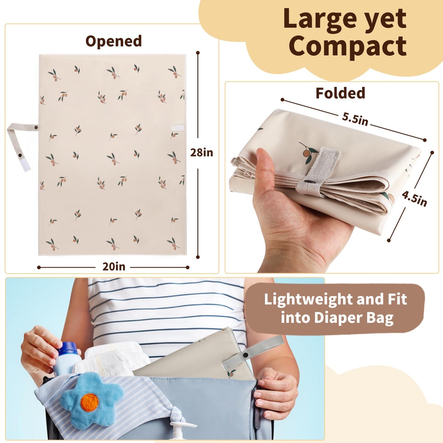 Vegan Leather Portable Changing Pad - Waterproof Compact Baby Changing Mat - Foldable Travel Diaper Changing Pad, Newborns (Oliv