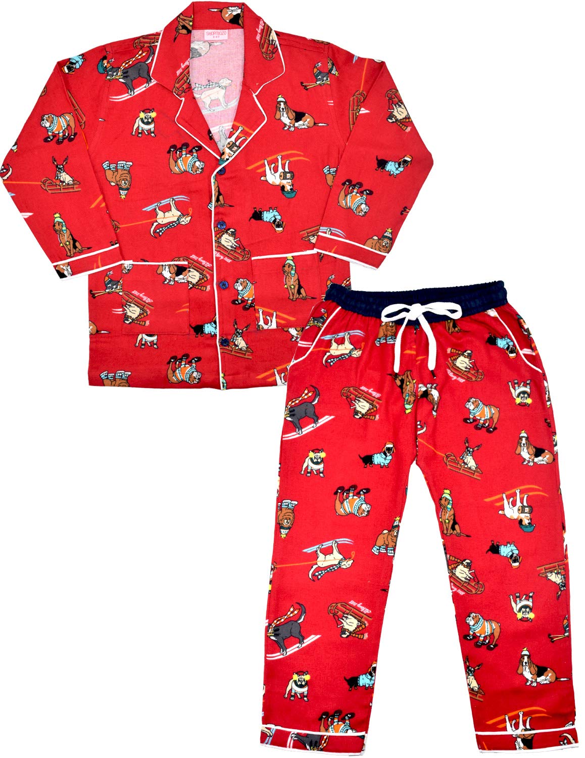 SHOPmOZO Unisex Pure Cotton Printed Night Suit for Boys and Girls Pyjama TopSleep Suit Combo Set (SM00314UNISEXSWSS_910 Years 