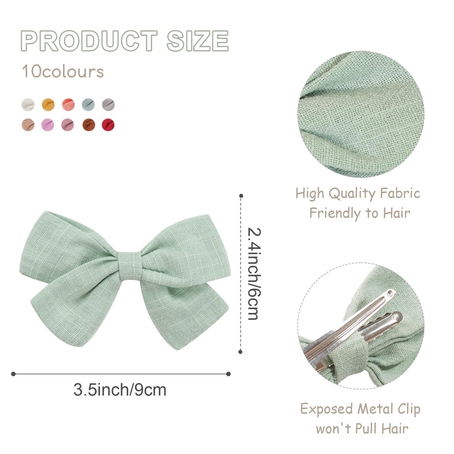 C  Llot Girls Hair Bows Linen Fabric 3.5' Bows Alligator Clips Hair Accessories For Little Girls Toddlers Kids And Teens,20 Pie