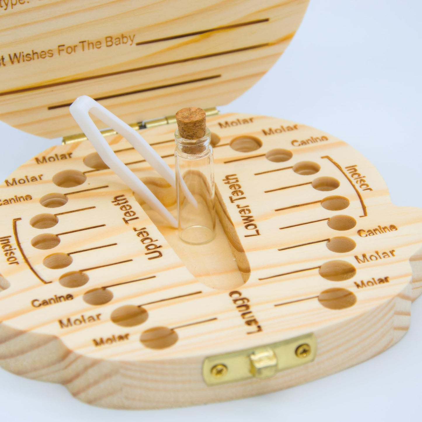Chwf Haolimai Baby Tooth Fairy Keepsake Box - Personalized Wooden First Teeth Holder, Kids Lost Tooth Storage And Saver With Lan